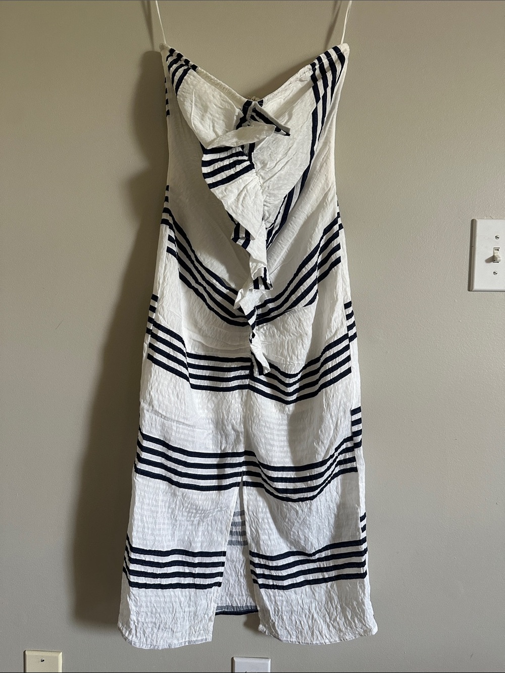 White Bodycon Dress With Blue Stripes